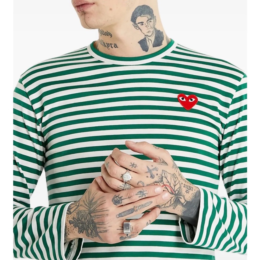 Comme des Garçons Play Striped Crew Shirt - Men’s Small - Green